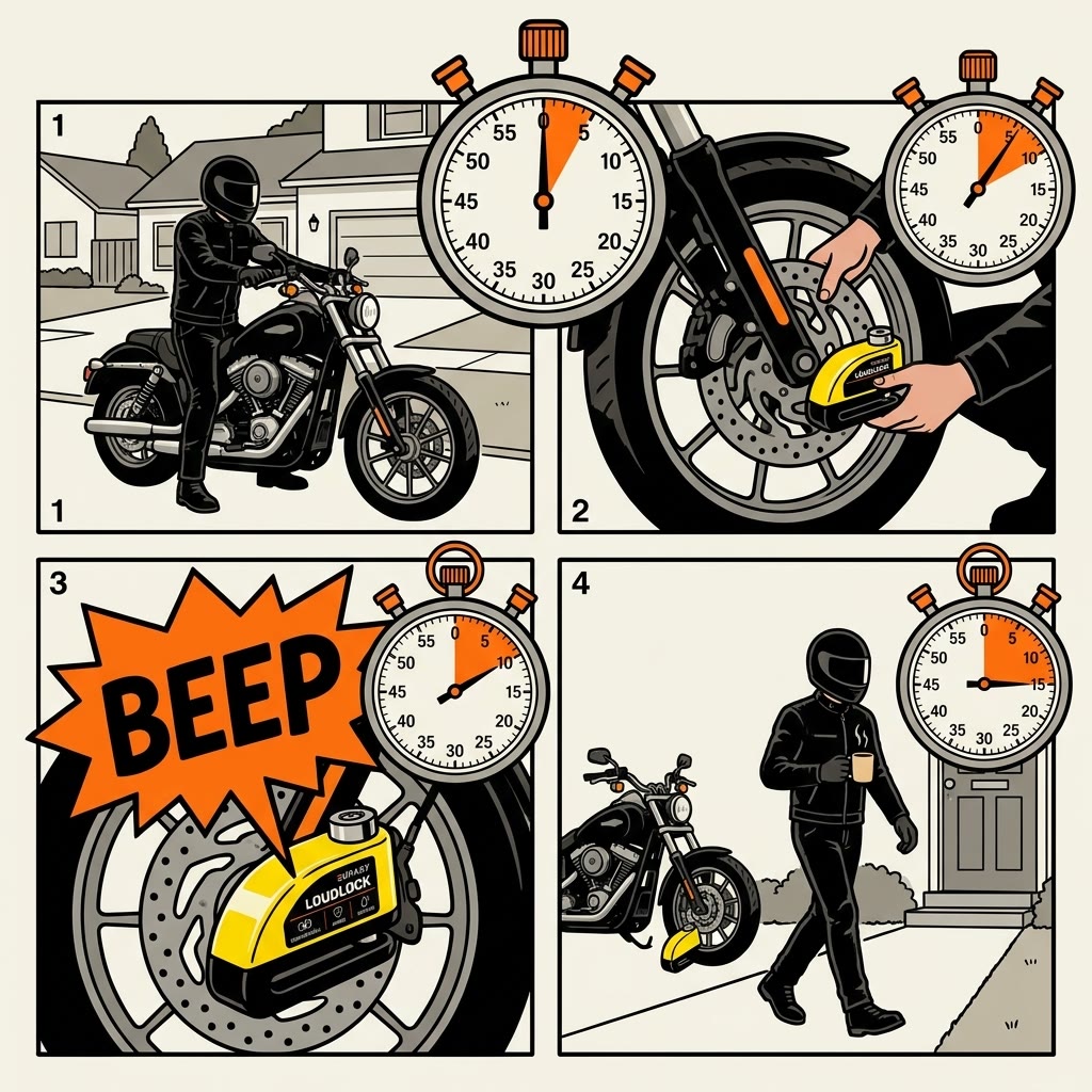 Four-panel comic: park, clamp, beep, walk away